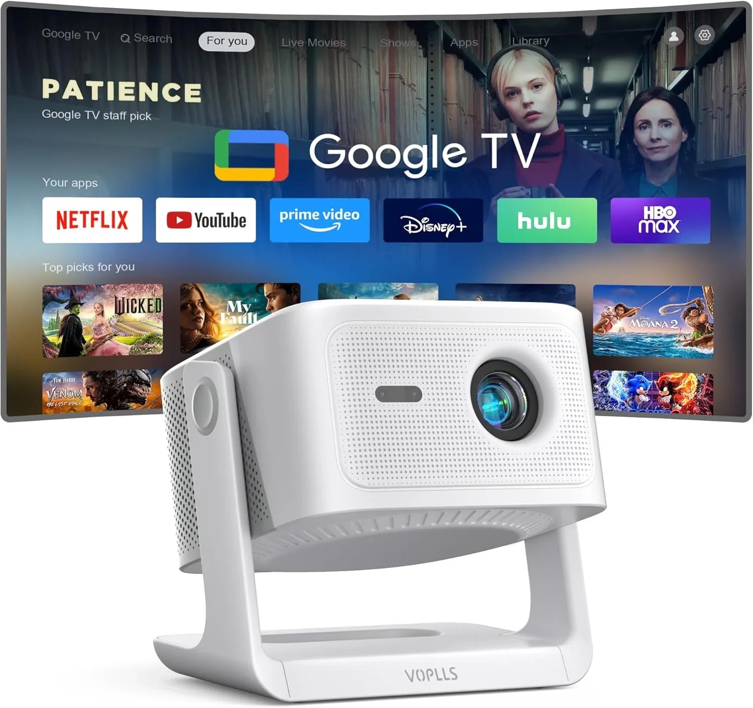 Limited Clear Choice Official Licensed Google TV 4K Smart Projector with WiFi and Bluetooth, VOPLLS Outdoor Universal