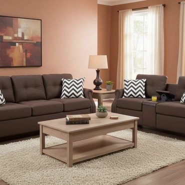 Revolutionary Basic Line 2-Piece Sofa Loveseat Set with 4 Pillows, USB Ports, Dark Brown Modern