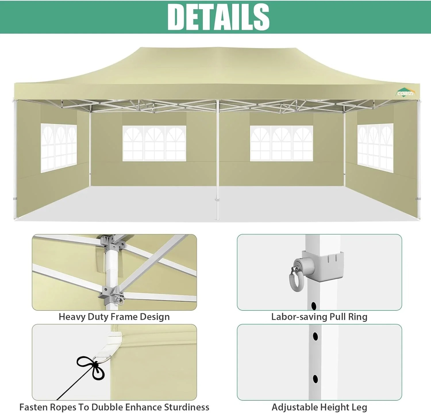 In Stock Pure Value COBIZI 10x20 Heavy Duty Pop up Canopy Tent with 6 Sidewalls Black Functional