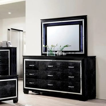 2026 Upgraded Simple Goods Ruff Crocodile Contemporary Wood 9-Drawer 2-piece Dresser and Mirror Set by Furniture of America Reliable