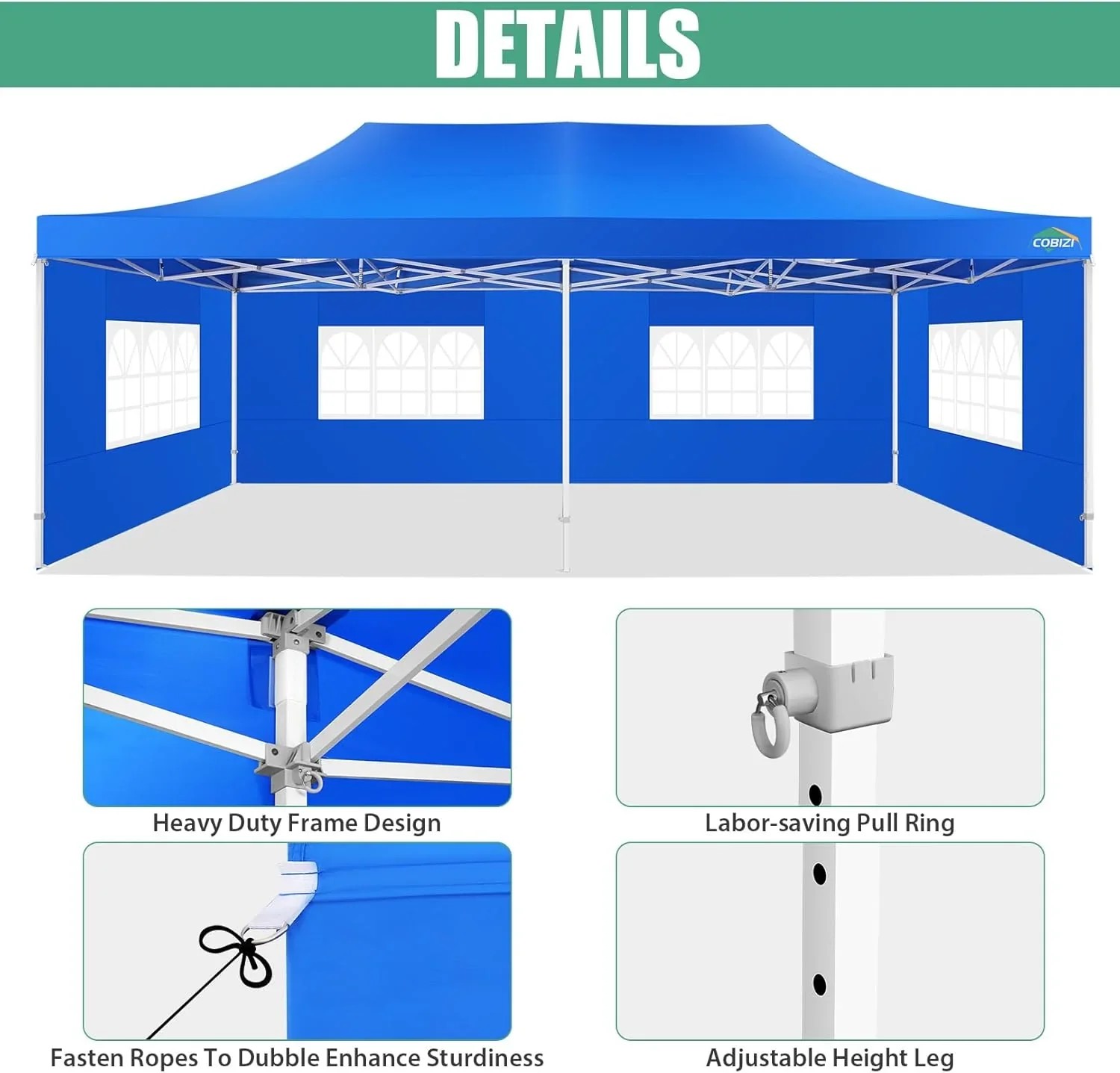 In Stock Pure Value COBIZI 10x20 Heavy Duty Pop up Canopy Tent with 6 Sidewalls Black Functional
