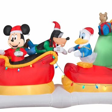 Revolutionary True Basics Gemmy Disney 6ft Animated Mickey & Friends Sleigh Inflatable with Lights for Christmas Decor Improved