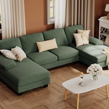 Economy Basic Line Furmax Sectional Couches U-Shaped Sofa 4 Seat Double Chaise Grey Sound