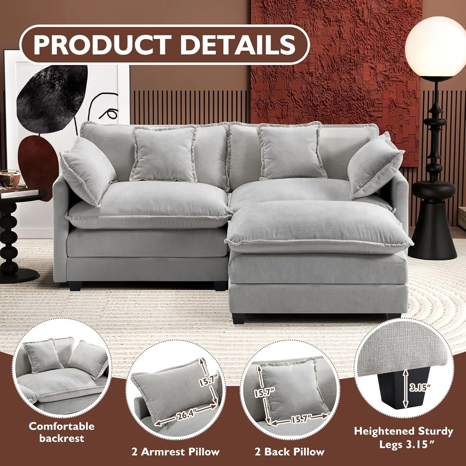 Premium Fresh Find Ihanherry 146" U-Shaped Modern Sofa Modular Sectional Cloud Couch Grey Practical