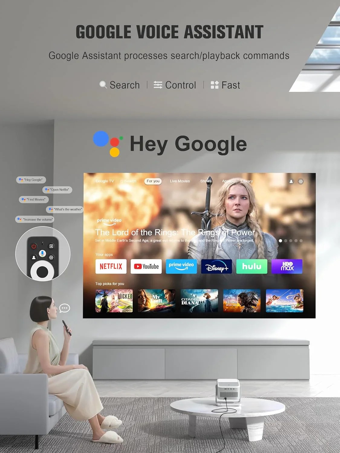 Limited Clear Choice Official Licensed Google TV 4K Smart Projector with WiFi and Bluetooth, VOPLLS Outdoor Universal