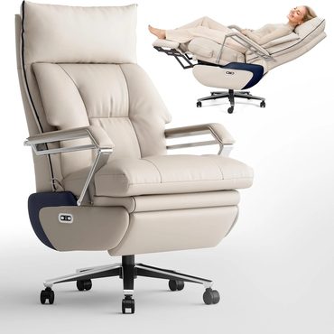 Limited Basic Line M80 Dual Motor Executive Office Chair with Footrest, Big & Tall, 420lbs, Beige Sound