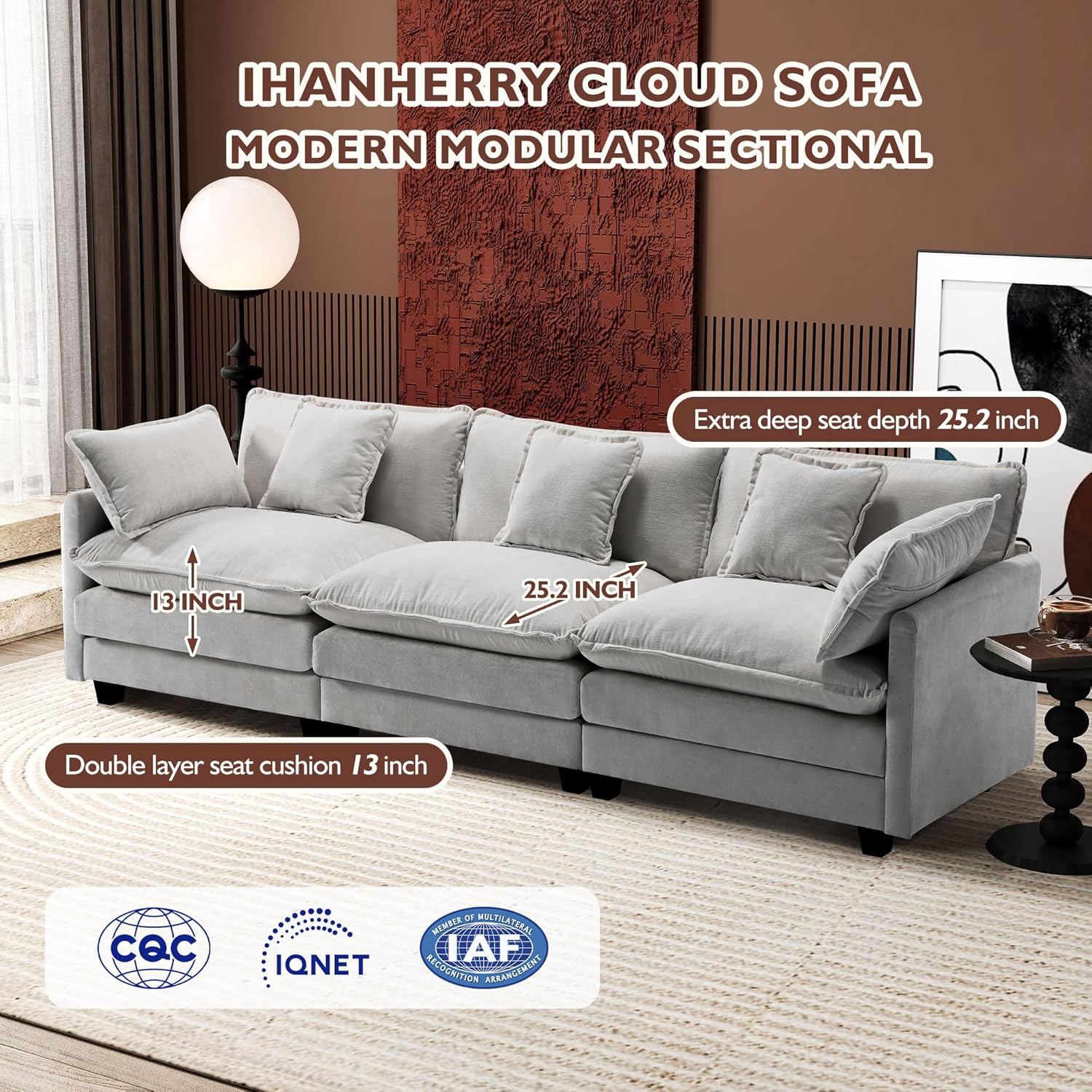 Premium Fresh Find Ihanherry 146" U-Shaped Modern Sofa Modular Sectional Cloud Couch Grey Practical