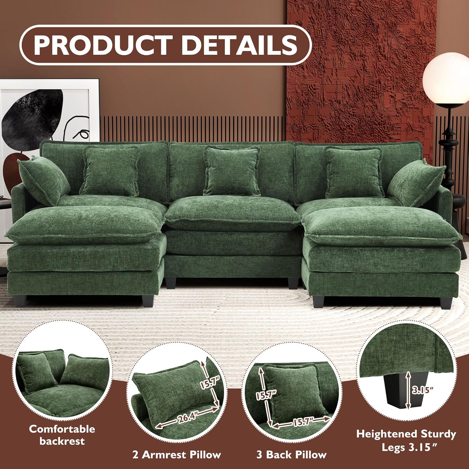 Premium Fresh Find Ihanherry 146" U-Shaped Modern Sofa Modular Sectional Cloud Couch Grey Practical