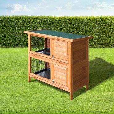 2026 Upgraded Standard Goods Double Level Wooden Rabbit Hutch with Slide-Out Tray - i.Pet Everyday