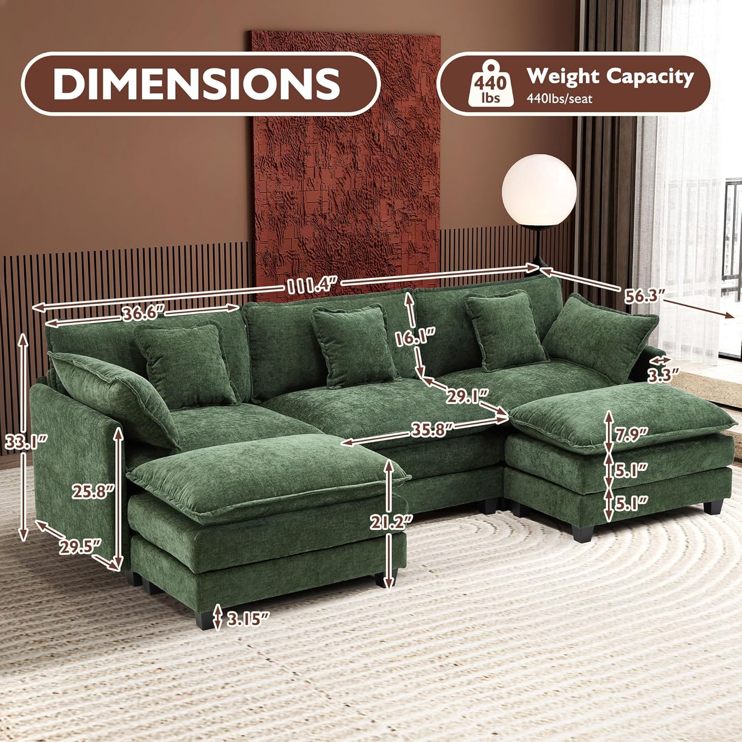 Premium Fresh Find Ihanherry 146" U-Shaped Modern Sofa Modular Sectional Cloud Couch Grey Practical