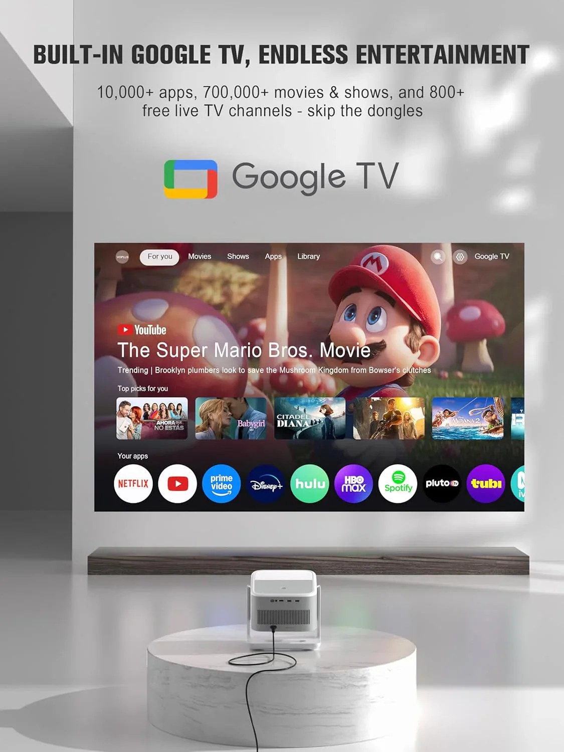 Limited Clear Choice Official Licensed Google TV 4K Smart Projector with WiFi and Bluetooth, VOPLLS Outdoor Universal