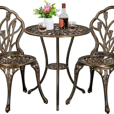 Premium Basic Line Patio Bistro Sets 3 Piece Cast Aluminum Bistro Table Universal