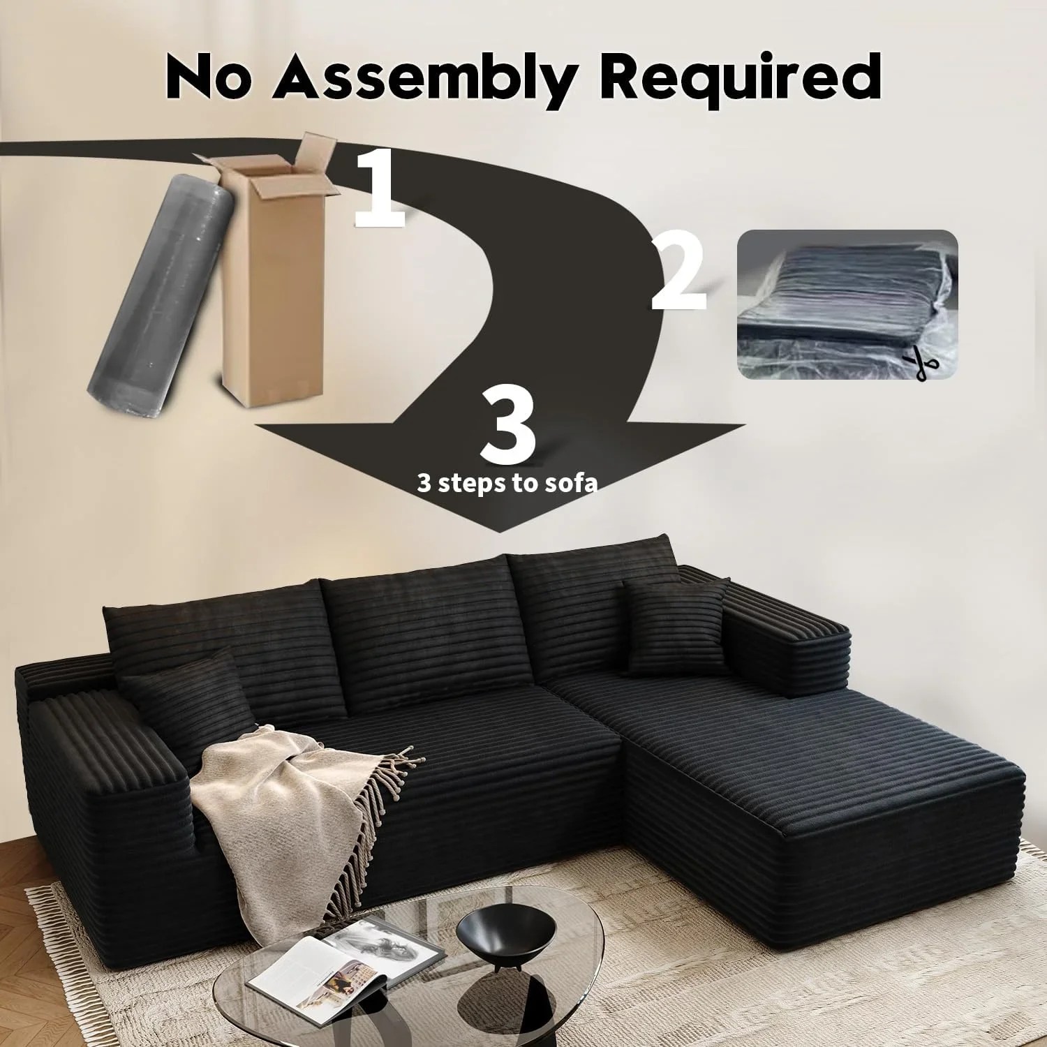 Durable Smart Pick 5" Cloud Modular Sectional Sofa L-Shape Chaise Deep Seat Black Left Facing Reliable