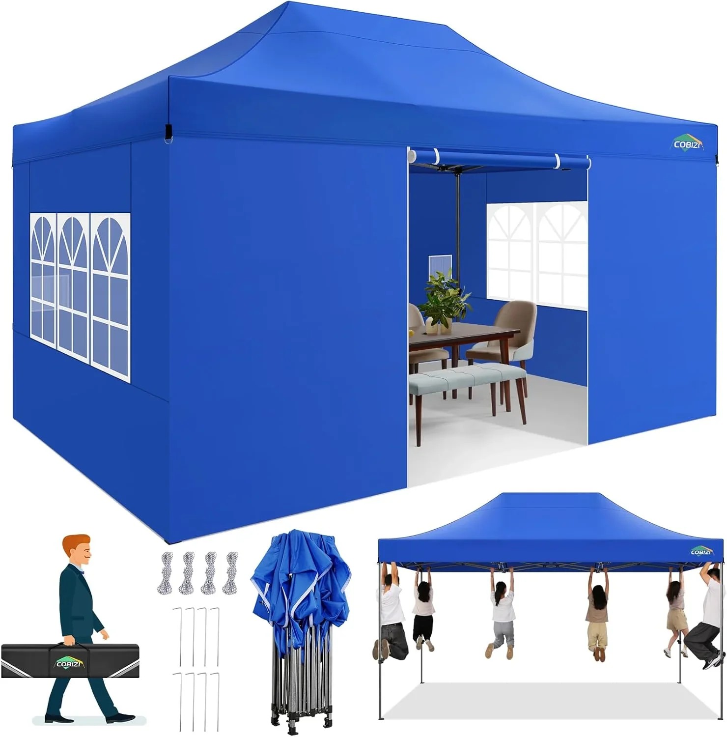 In Stock Pure Value COBIZI 10x20 Heavy Duty Pop up Canopy Tent with 6 Sidewalls Black Functional