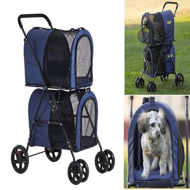Essential Prime Select 42 Double Pet Stroller for 2 Dogs Cats 4 Wheels Folding Travel with Suspension Navy Blue Budget