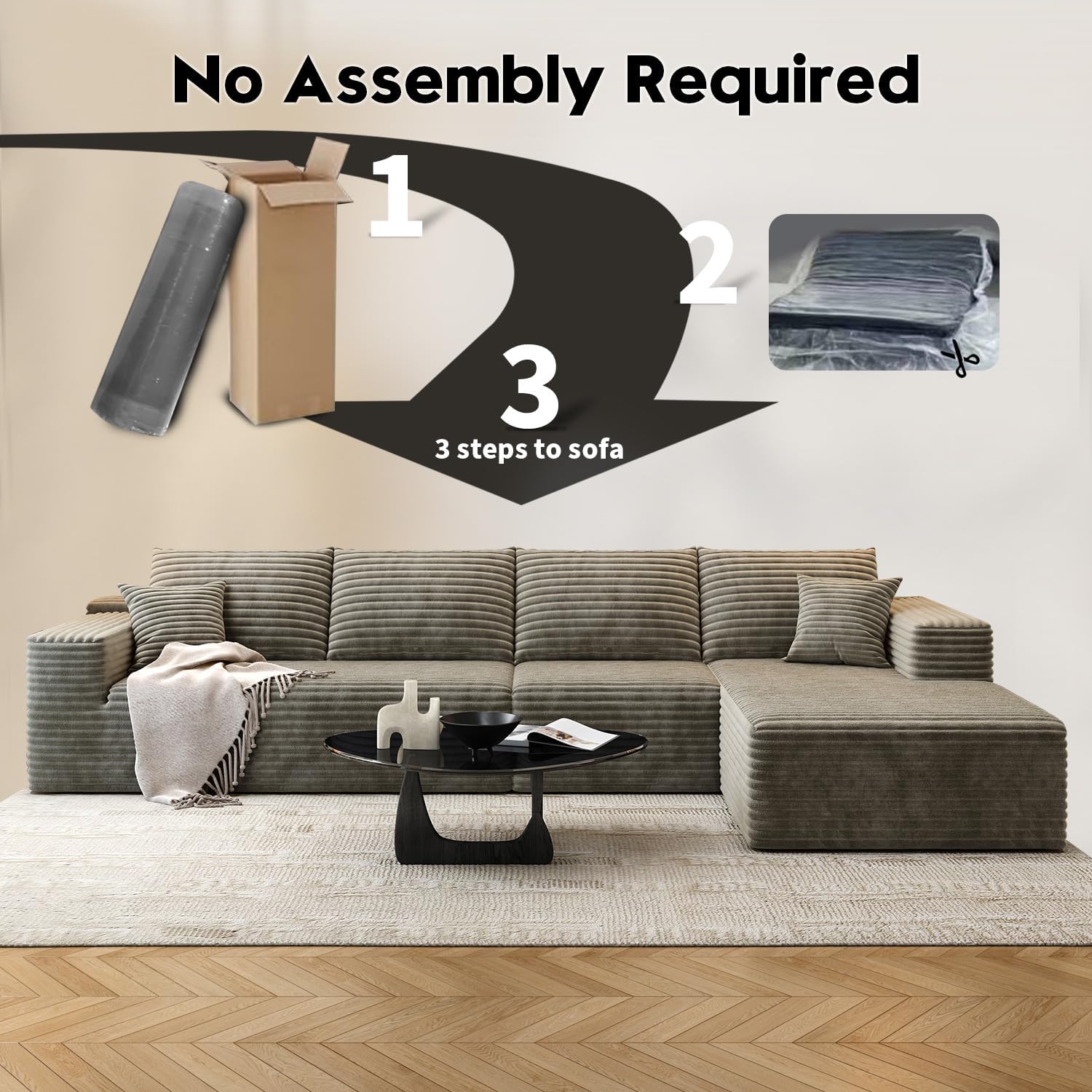 Durable Smart Pick 5" Cloud Modular Sectional Sofa L-Shape Chaise Deep Seat Black Left Facing Reliable