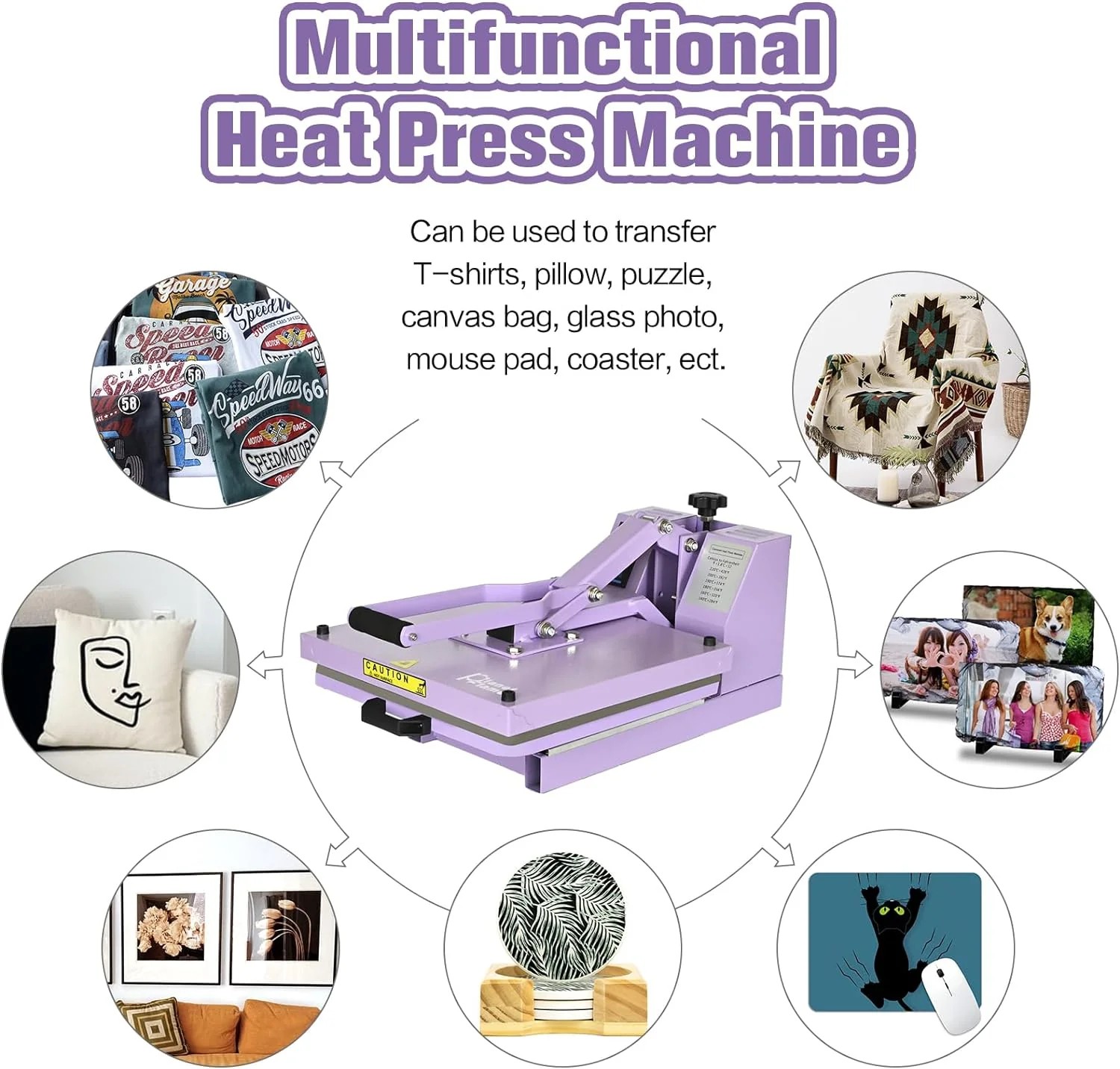 Select Prime Select Heat Press 15x15 inch Industrial Sublimation Heat Transfer Machine Purple Sound