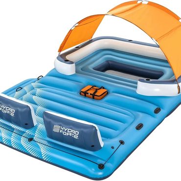 Premium Simple Goods Tropical Breeze 6 Person Inflatable Party Island Water Float with Sunshade and Cooler Enhanced