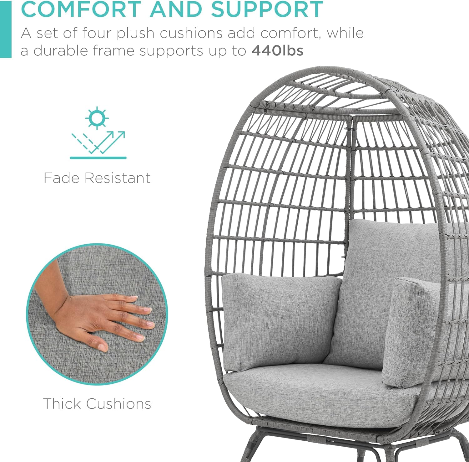 Durable Fresh Find Best Choice Products Wicker Egg Chair Oversized Indoor Outdoor Lounger Ivory Distinctive