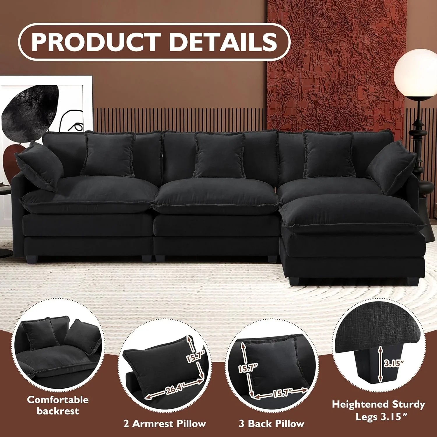 Premium Fresh Find Ihanherry 146" U-Shaped Modern Sofa Modular Sectional Cloud Couch Grey Practical