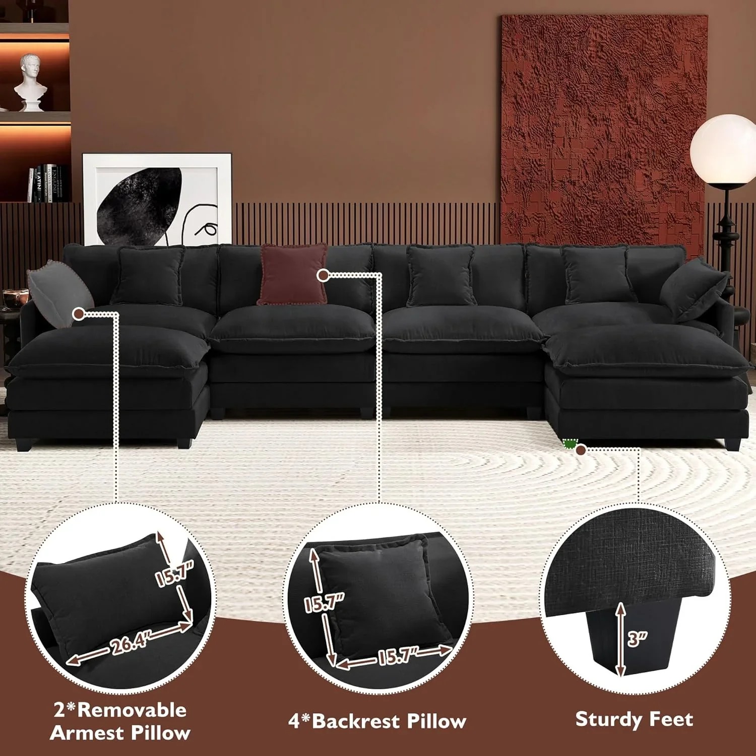 Premium Fresh Find Ihanherry 146" U-Shaped Modern Sofa Modular Sectional Cloud Couch Grey Practical