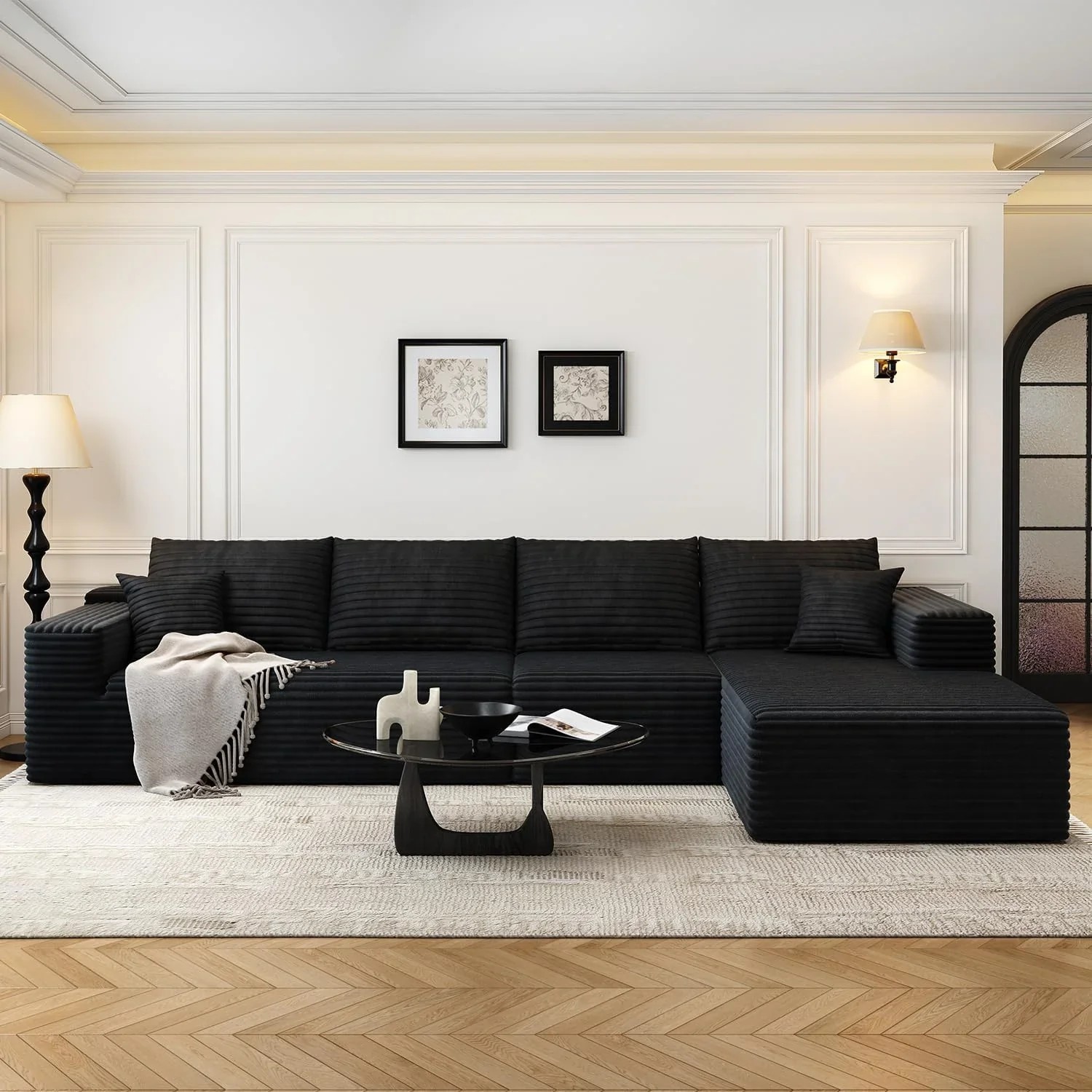 Durable Smart Pick 5" Cloud Modular Sectional Sofa L-Shape Chaise Deep Seat Black Left Facing Reliable