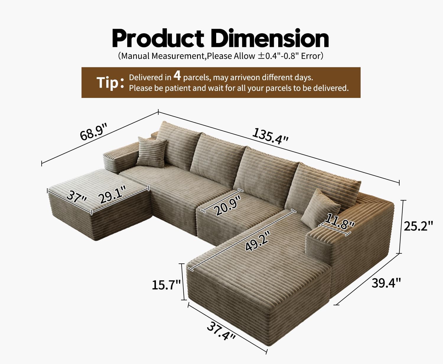 Durable Smart Pick 5" Cloud Modular Sectional Sofa L-Shape Chaise Deep Seat Black Left Facing Reliable