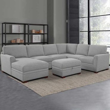 In Stock Prime Select Thomasville Langdon Fabric Sectional with Storage Ottoman Distinctive