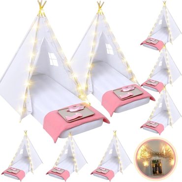 In Season Pure Value Windyun 8-Pack Kids Teepee Tent Set, Sleepover Party, White Improved