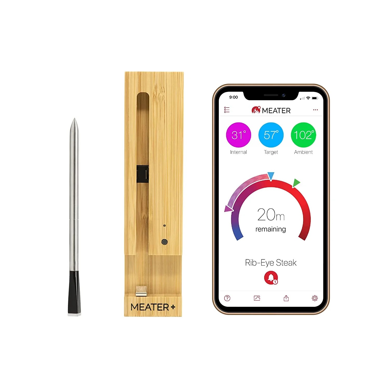 Premium Pure Value MEATER Plus Smart Meat Thermometer with Bluetooth 165ft Wireless Range Everyday