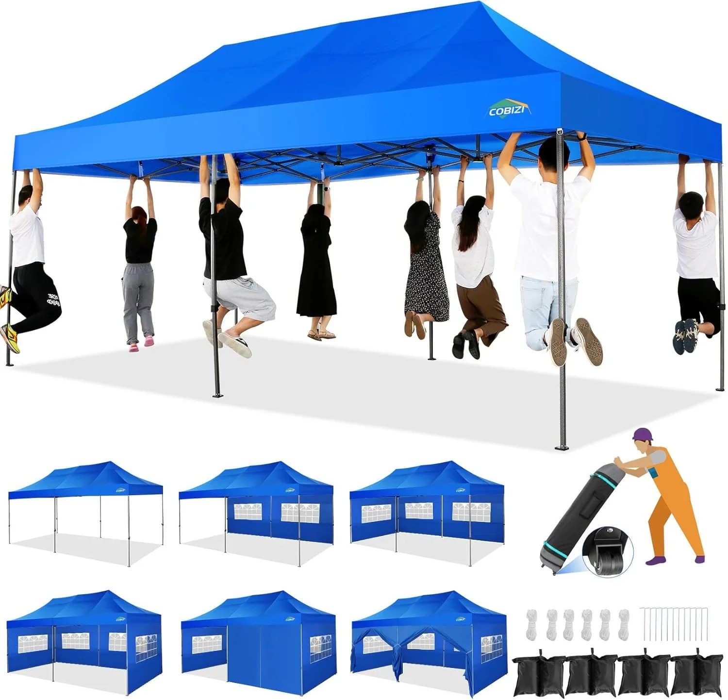 In Stock Pure Value COBIZI 10x20 Heavy Duty Pop up Canopy Tent with 6 Sidewalls Black Functional