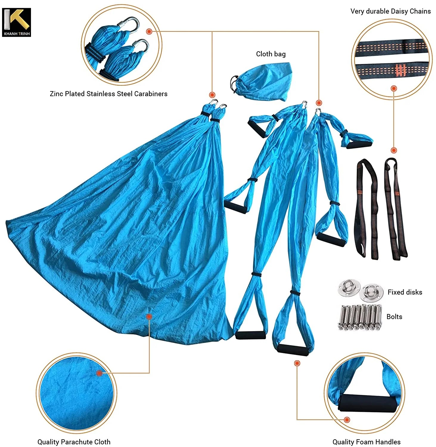 Essential Direct Source Air Yoga Equipment Set Blue Aerial Yoga Hammock KT Swing Stand Reliable