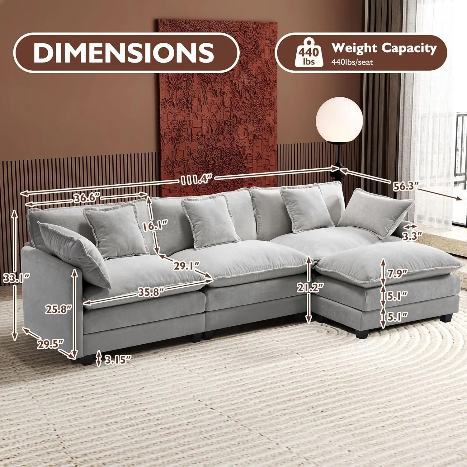 Premium Fresh Find Ihanherry 146" U-Shaped Modern Sofa Modular Sectional Cloud Couch Grey Practical