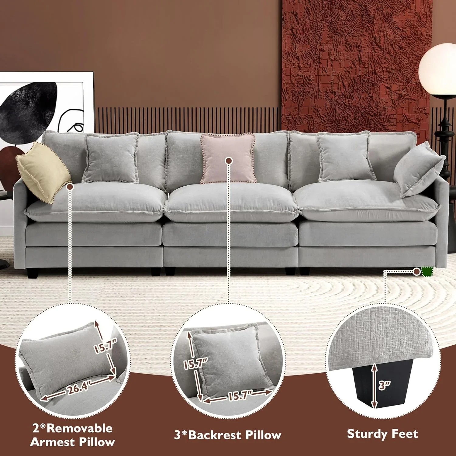 Premium Fresh Find Ihanherry 146" U-Shaped Modern Sofa Modular Sectional Cloud Couch Grey Practical