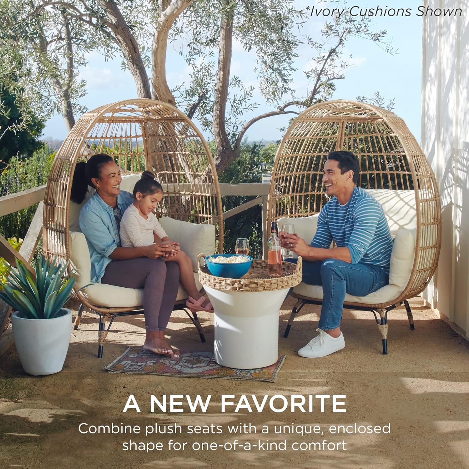 Durable Fresh Find Best Choice Products Wicker Egg Chair Oversized Indoor Outdoor Lounger Ivory Distinctive