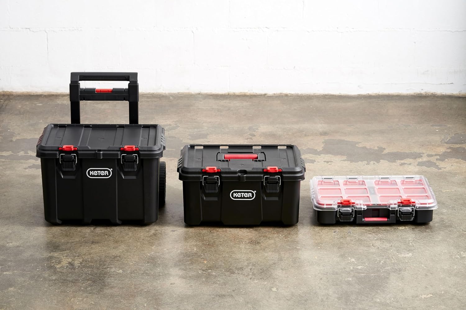 Select Everyday Co Keter Stack-n-Roll Modular Tools Organizer for Garage Storage and DIY 3 Piece Resin Rolling Tool Box System Fine