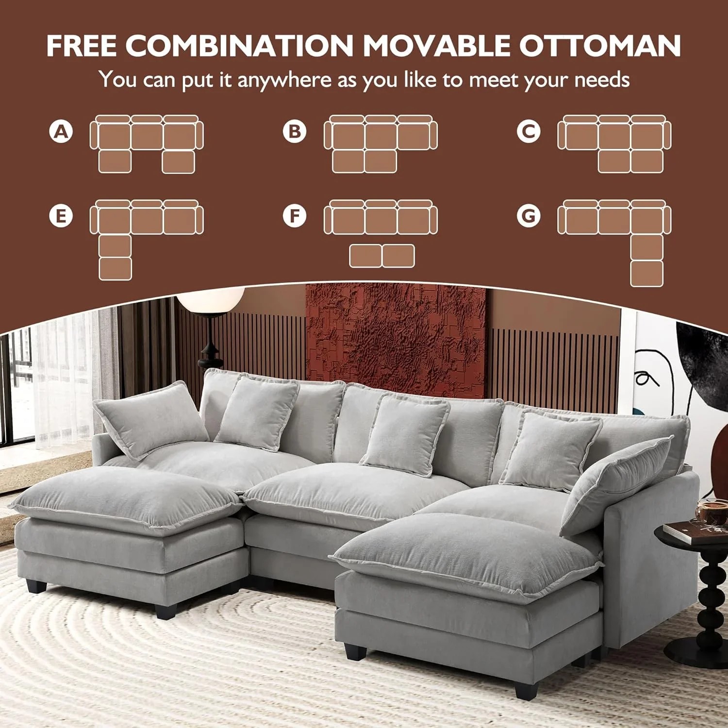 Premium Fresh Find Ihanherry 146" U-Shaped Modern Sofa Modular Sectional Cloud Couch Grey Practical