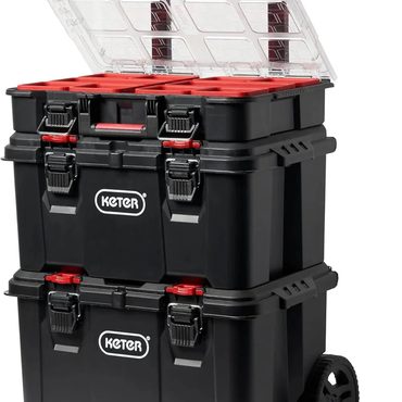 Select Everyday Co Keter Stack-n-Roll Modular Tools Organizer for Garage Storage and DIY 3 Piece Resin Rolling Tool Box System Fine