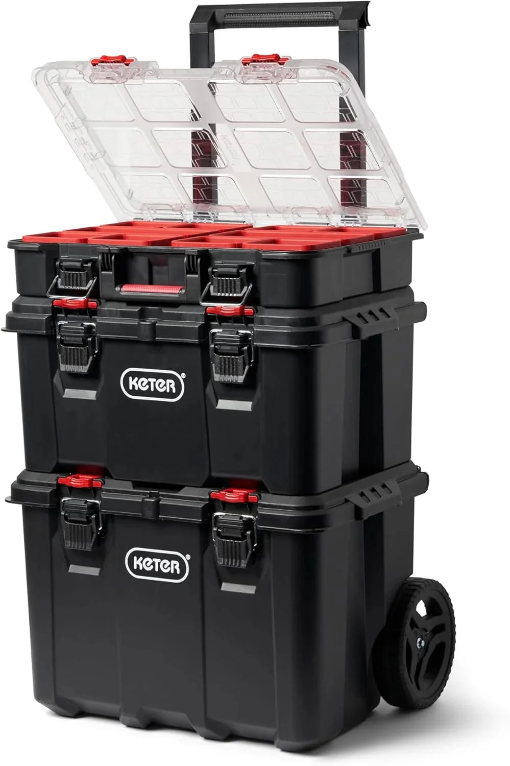 Select Everyday Co Keter Stack-n-Roll Modular Tools Organizer for Garage Storage and DIY 3 Piece Resin Rolling Tool Box System Fine