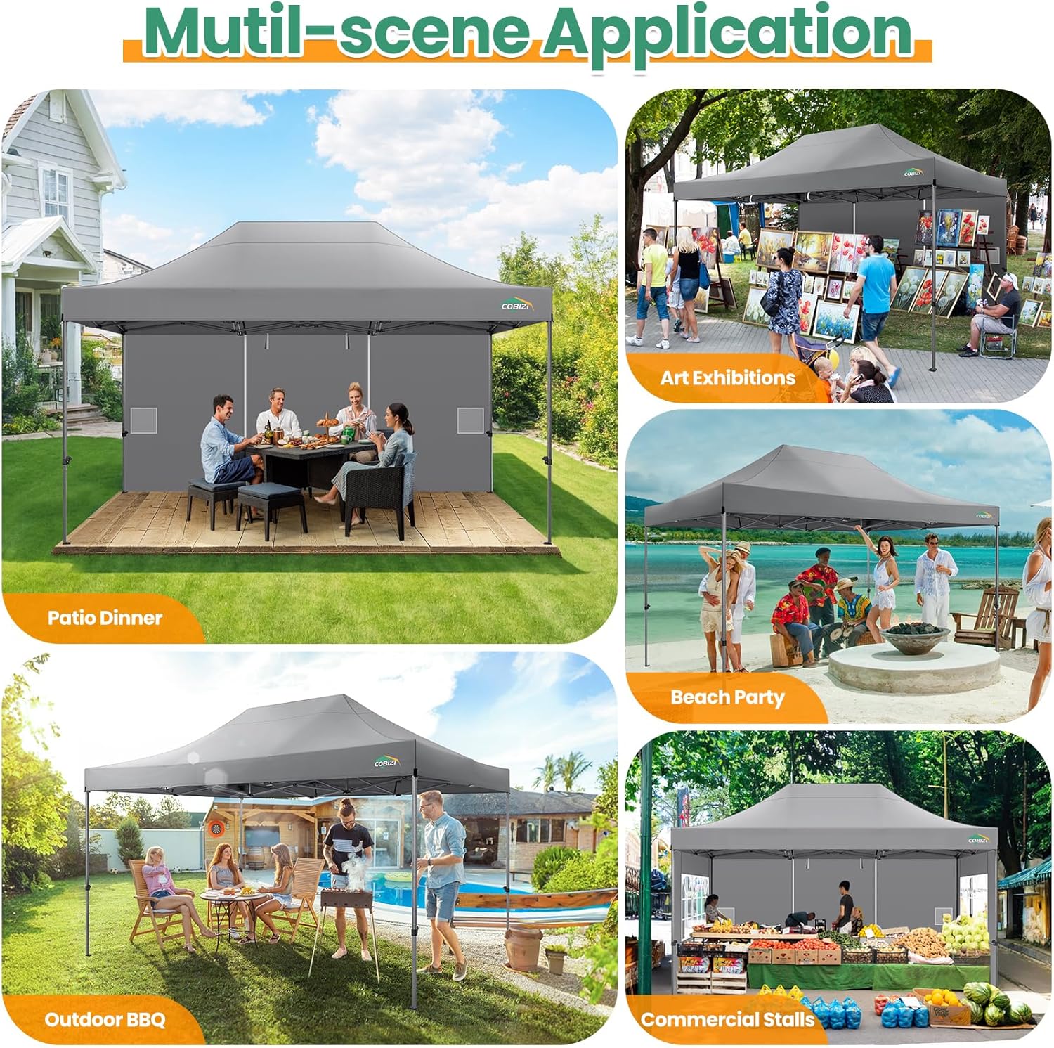 In Stock Pure Value COBIZI 10x20 Heavy Duty Pop up Canopy Tent with 6 Sidewalls Black Functional