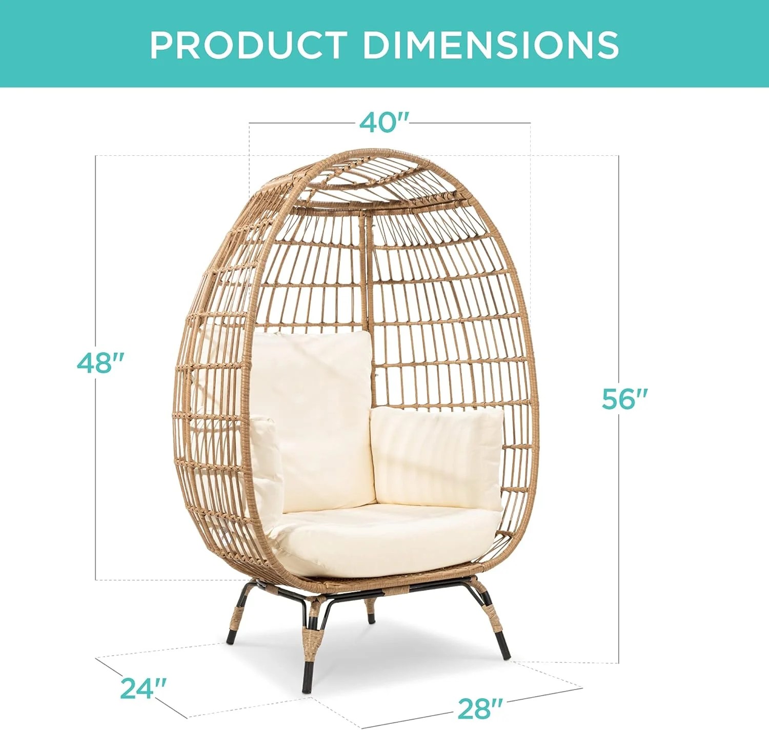 Durable Fresh Find Best Choice Products Wicker Egg Chair Oversized Indoor Outdoor Lounger Ivory Distinctive