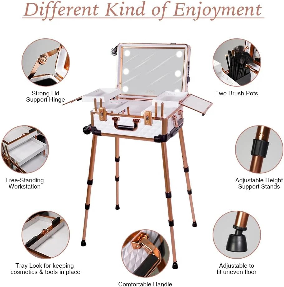 Limited Everyday Co Medium Makeup Train Case Code Lock Lighted Mirror Speaker Travel Cosmetic Rose Gold Practical