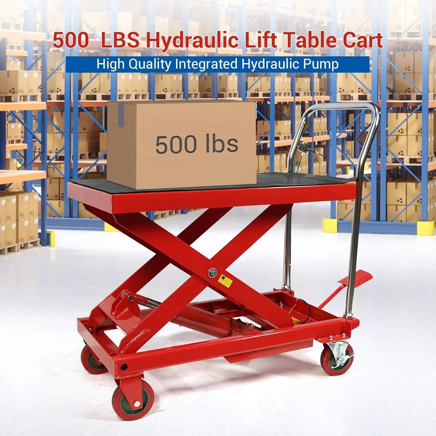 Limited Smart Pick 500LBS Hydraulic Lift Table Cart, 30" Lifting Height, Double Scissor with 4 Wheels Value