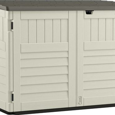 Limited Fresh Find Suncast BMS4700 Resin Storage Shed, Off-White/Gray, 70.5W x 44.25D x 52H, Double Door, UV Resistant Enhanced