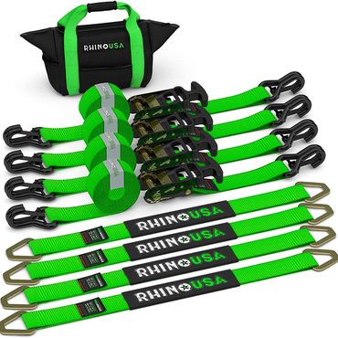 Durable Basic Line Car Tie Down Straps for Trailers with J Hooks 4-Pack 2 Inch x 8 Feet Black Modern