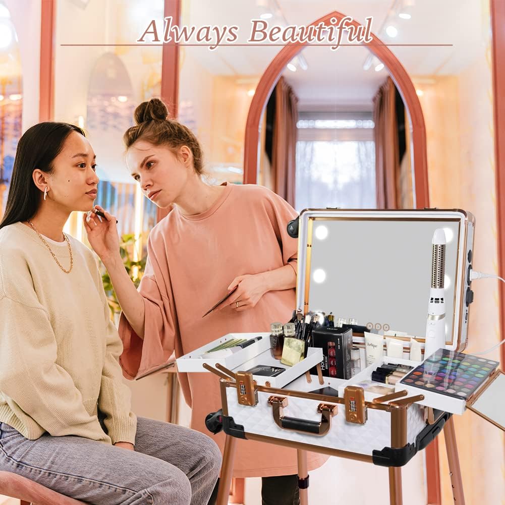 Limited Everyday Co Medium Makeup Train Case Code Lock Lighted Mirror Speaker Travel Cosmetic Rose Gold Practical