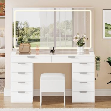 In Stock Everyday Co YITAHOME Vanity Set with LED Mirror, 10 Drawers, Stool Included Everyday