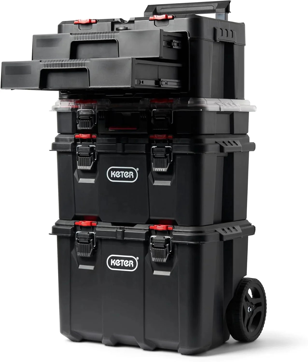 Select Everyday Co Keter Stack-n-Roll Modular Tools Organizer for Garage Storage and DIY 3 Piece Resin Rolling Tool Box System Fine