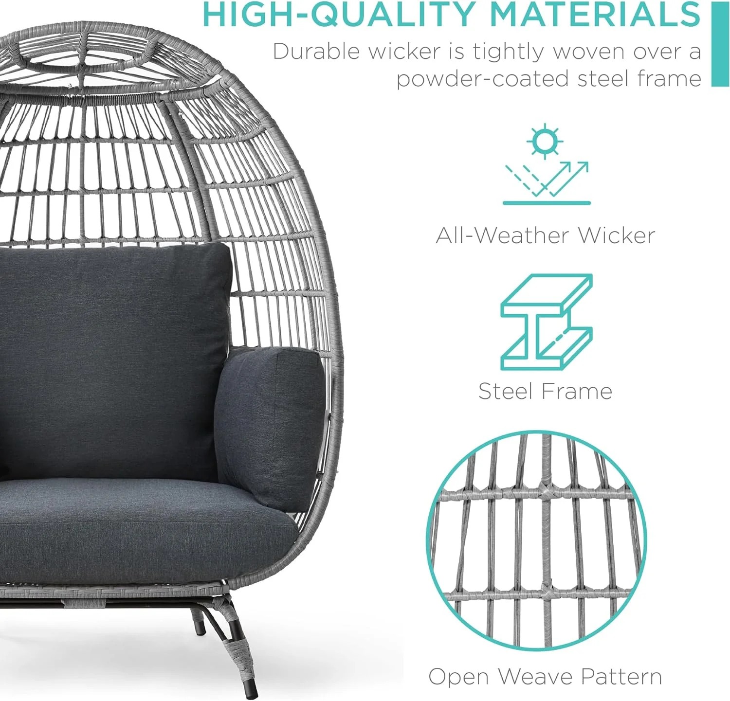 Durable Fresh Find Best Choice Products Wicker Egg Chair Oversized Indoor Outdoor Lounger Ivory Distinctive
