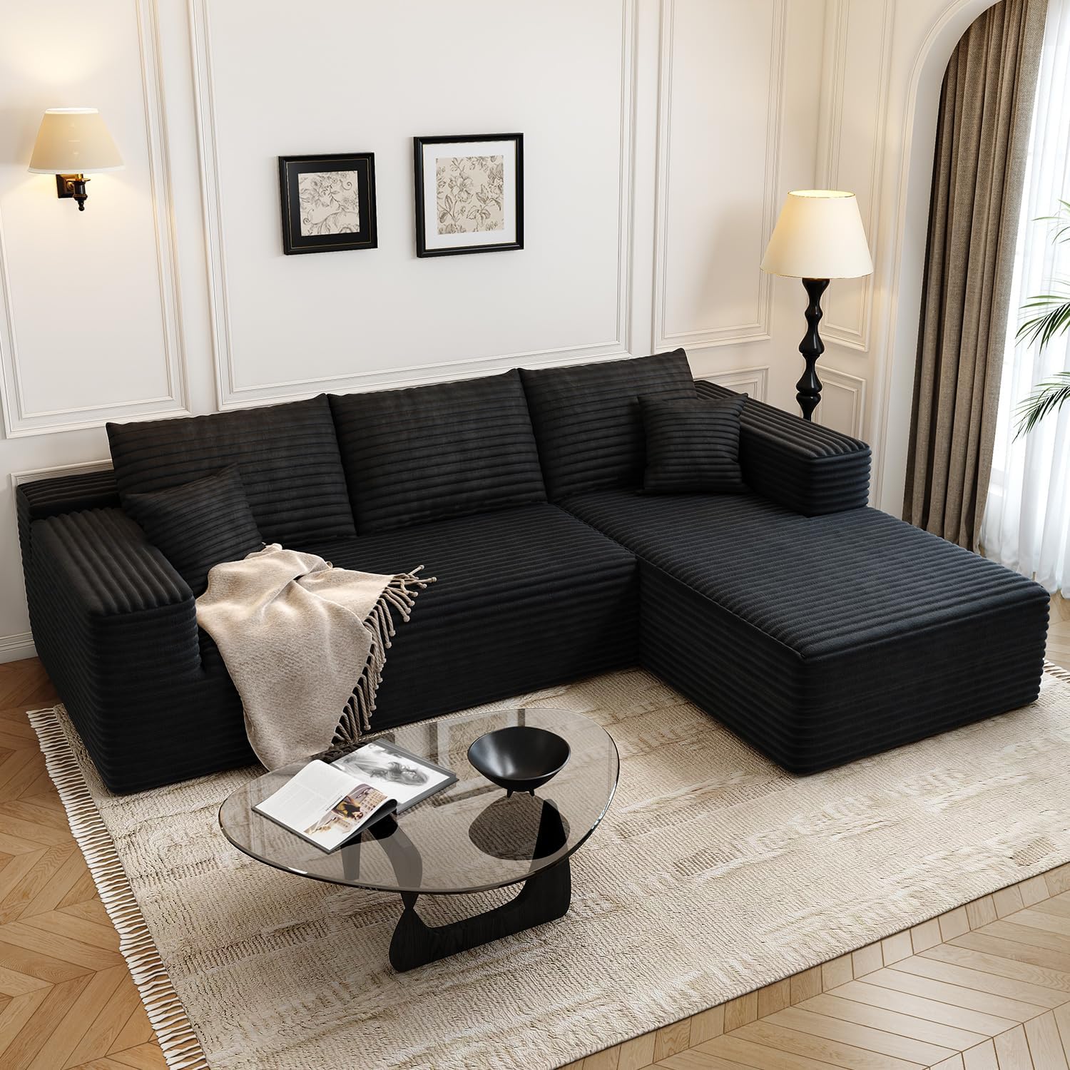 Durable Smart Pick 5" Cloud Modular Sectional Sofa L-Shape Chaise Deep Seat Black Left Facing Reliable